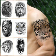 Tatuagem temporária para mem, tatuagem realista de tigre para mulheres adultas, com leão bússola, adesivo de preta, floresta, lobo, tatuagens pré-braço 2024 - compre barato