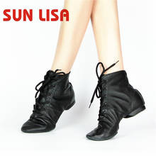 Sun lisa sapatos de dança femininos, sapatos de pele de porco para dança jazz tonturas pretos 2024 - compre barato