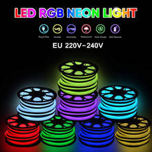 Conjunto de fita de led rgb neon, 220v 240v, à prova d'água, tomada ue, flexível, ajustável, decoração da casa, 60leds/m 2024 - compre barato