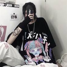 Camiseta feminina gótica solta y2k, estética, estilo punk escuro, moda urbana, harajuku, anime 2024 - compre barato