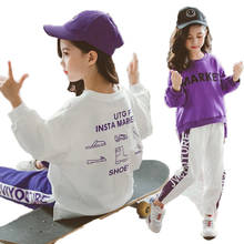 Children's Sports Suit White/Purple Letters Pullover Sweatshirt+Trousers Teenage Girls Clothes Set Casual 9 10 11 12 13 14 Years 2024 - buy cheap