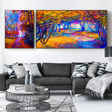 Pintura al óleo de paisaje abstracto, pintura de lienzo de bosque colorido, sala de estar, pasillo, decoración del hogar, mural 2024 - compra barato