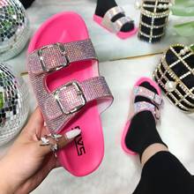 Rhinestone Women's Shoes Outside Casual Slippers 2021 Fashion Colorful Buckle Bling Female Flat Sandals Summer Ladies Slides 2024 - buy cheap