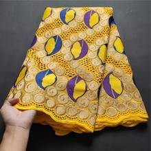 Tecido de renda étnico 2021 de alta qualidade, tecido de tule nigeriano 100% algodão, vestido bordado para festa, baile, damask suíço, 2.5 jardas 2024 - compre barato