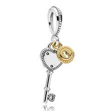 Genuine 925 Sterling Silver Bead Gold Color Key To My Love Heart Pendant Beads Fit Pandora Bracelet & Necklace Diy Jewelry 2024 - buy cheap