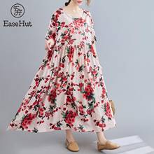 EaseHut Women Summer Dress Floral Print Pockets O-Neck Short Sleeves Mid-Calf Dresses Female Loose Casual Robe Baggy Dress 2022 2024 - buy cheap