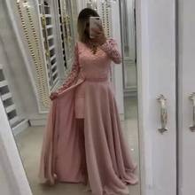 Женское вечернее платье с длинным рукавом, розовое элегантное кружевное платье с V-образным вырезом для выпускного вечера, 2020 2024 - купить недорого