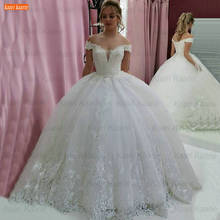 Vestidos de noiva brancos elegantes 2021, vestido de noiva com renda marfim, ombro de fora, apliques 2024 - compre barato