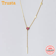 TrustDavis Real 925 Sterling Silver Fashion Sweet LOVE Heart Tassel Stick Clavicle Necklace For Women Wedding Fine Jewelry DS614 2024 - buy cheap