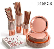 146pcs Party Tableware Supplies Rose Gold Festival Disposable Paper Cups Plates Straws Set Wedding Birthday Table Decoration 2024 - buy cheap