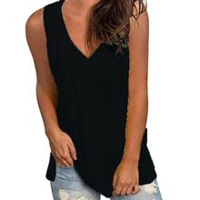 Women Casual Summer Solid Color V Neck Sleeveless Loose Vest Blouse T-shirt 2024 - buy cheap