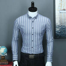 Camisas de escritório de escritório de trabalho de algodão puro de alta qualidade para homens de manga longa vertical listrado botão para baixo vestido camisa 2024 - compre barato