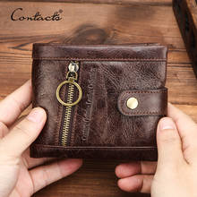 CONTACT'S Genuine Leather Men Wallet Coin Purse Male Small Card Holders Rfid Wallets Hasp Design Casual Portfel Zipper Pocket 2024 - buy cheap