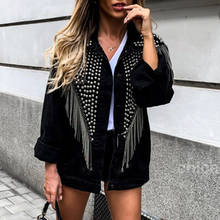 Tassel Rivet Denim Jacket Women Tops Autumn Spring Black Cool Outwear Jackets Streetwear Punk 2021 Fashion Long Sleeve Loose XL 2024 - buy cheap