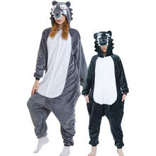 Pijama infantil de manga longa, pijama para meninos e meninas, roupa de dormir de flanela quente de desenho animado de lobo e animais 2024 - compre barato