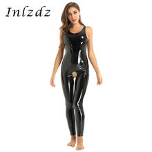 Womens Lingerie Sex Latex Bodysuit Wet Look Patent Leather U Neck Sleeveless Crotchless Catsuit Leotard Romper Jumpsuit Clubwear 2024 - buy cheap