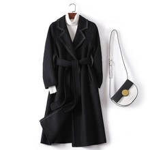 Woollen Trench Women Autumn Winter Fashion Coat Women Double-faced Woollen Coat Brand Female Black Medium Length Outerwear 2024 - buy cheap