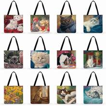 Women Casual Tote Cute Pastoral Cat Oil Painting Print Tote Bag Ladies Shoulder Bag Outdoor Bag Beach Bags Foldable Shopping Bag 2024 - buy cheap