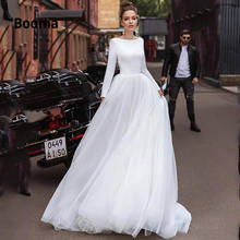 Booma A-line white Wedding Dresses Tulle Long Sleeve Bohemian Princess Bridal Gowns Beach Open Back vestido de noiva Plus Size 2024 - buy cheap