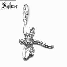 thomas Dragonfly Charm Pendant,2020 Jewelry For Women Girls,womens Fashion Gift Silver color plated Fit Bracelet charms 2024 - buy cheap