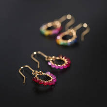 DMBS049 Gradient red sapphire earrings female gemstones yellow 14K gold Injection earrings Women gift 2024 - buy cheap