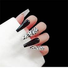 24Pcs/Box Long Coffin False Nail Elegant Shiny Fluorescent Flame Leopard Print French Fake Nails Air Tips Manicure Decoration 2024 - buy cheap