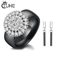 Роскошное керамическое кольцо с кристаллами 8 мм в ширину, длинные керамические серьги-капли, женский модный ювелирный набор, высокое качество, подарок на Новый год 2024 - купить недорого