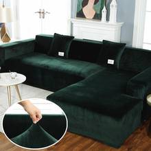 Capas de sofá de pelúcia elástica para sala de estar veludo canto poltrona plissados capa conjuntos 2 e 3 seater l forma móveis 2024 - compre barato