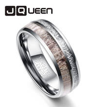 Jqueen excelente 8mm de largura suave cor prata anel masculino imitação pedra antler tungstênio aço anéis jóias 2024 - compre barato