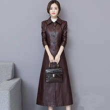 Jaqueta longa de couro artificial feminina, casaco longo de couro falso da moda, para primavera e outono, plus size 5xl d3264 2024 - compre barato