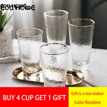 Heat-resistant Glass Kung Fu Tea Cup Japanese Style Golden Rim Process Round Water Mug Wine Glasses Eco-Friendly Home Teaware 2024 - buy cheap