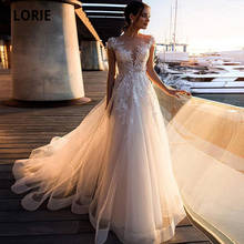 LORIE 2020 Beach Wedding Dresses Boho Appliques Lace Bridal Gowns Vintage Tulle illusion Cap Sleeve Plus Size Princess Marriage 2024 - buy cheap