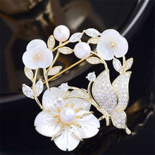 Gorgeous Natural Shell Zircon Brooches Fashion Pearl Flower Brooch Pin Wedding Jewelry Accessories Party Gift Broches for Women 2024 - buy cheap