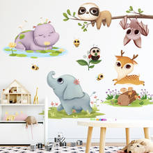 Cartoon Animal Wall Stickers Kids Room Nursery Wall Decoration Aesthetics Elephant Hippo Deer Bedroom Decor Nursery Wallstickers 2024 - buy cheap