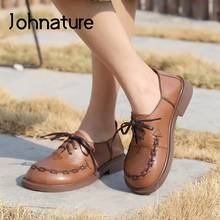 Johnature Pumps Women Shoes Spring/Autumn Retro 2022 New Genuine Leather Lace-Up Mori Style Handmade Concise Casual Ladies Shoes 2024 - buy cheap