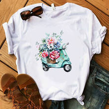 Camiseta feminina estampa floral estilo paris, rosa, salto alto, gato, camiseta vintage, femme, verão, melhores amigos, presente, camiseta gráfica 2024 - compre barato