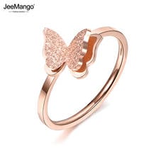 JeeMango Scrub 3D Butterfly Wedding Rings Rose Gold Color Top Brand Jewelry Stainless Steel Engagement Ring No Fade JR18043 2024 - buy cheap