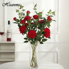 Красная фланелевая Роза 87 см, искусственный цветочный букет, украшение, 6 цветов, 3 головки розы для свадьбы, украшение для дома, реквизит для фотосъемки 2024 - купить недорого