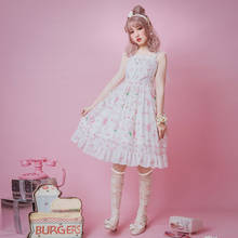 Vestido de princesa lolita Kawaii, vestido retro falbala con estampado de lazo, Victoriano de cintura alta, lolita gótica, jsk 2024 - compra barato