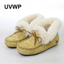 Calçados femininos antiderrapantes de couro legítimo, bota de neve com pelo natural e lã quente para mulheres, novo, 100% 2024 - compre barato