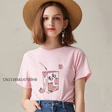 Camiseta Kawaii rosa de verano para mujer, top de moda prémium con estampado de zumo de melocotón, estética Grunge japonesa, Harajuku 2024 - compra barato