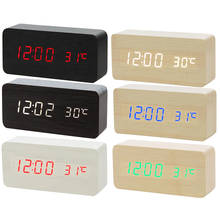 Multicolor Sound Control Wooden Wood Square LED Alarm Clock Desktop Table Digital Thermometer Wood USB/AAA Date Display 2024 - buy cheap