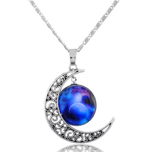 FYJS-Colgante de cielo con luna creciente, cadena de eslabones, collar de estilo clásico, único bañado en plata de ley 2024 - compra barato