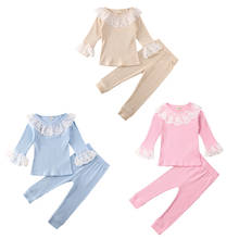 Autumn Toddler Baby Girls Clothes Sets 1-5Y Solid Lace Ruffle Top T-shirt Pants Outfit Sets 2024 - buy cheap