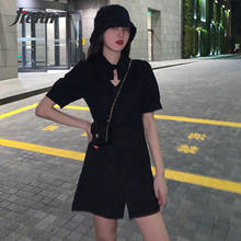 Jielur-vestido feminino, vestido preto, linha a, cintura coreana, manga bufante, casual, elegante, vestido de verão 2024 - compre barato