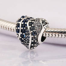 Authentic S925 Silver  Bead Blue Crystal Heart Charm fit Pandora Bracelet Bangle DIY Jewelry 2024 - buy cheap