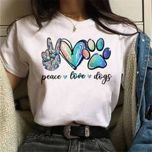 Модная женская футболка с принтом Peace Love Dogs, Футболка Harajuku Ulzzang, топы, футболка, Мультяшные милые футболки, женская футболка с графическим принтом 2024 - купить недорого
