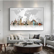 World Famous Building Art Posters And Prints World Tourist Attraction Map Canvas Painting Modern Wall Art Pictures Home Decor 2024 - buy cheap