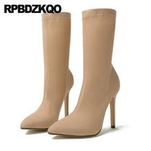 Stretch Pointed Toe Big Size Fetish 11 Boots Extreme Stiletto Ankle High Heel Sexy 2021 10 Ladies Sock Luxury Brand Shoes Women 2024 - buy cheap