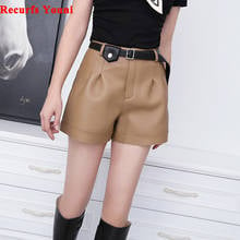 Harajuku Shorts Women Female Genuine Leather European Elastic Waist Contrast Belt Casual Pants Sexy Mini Calzones Mujer 2024 - buy cheap